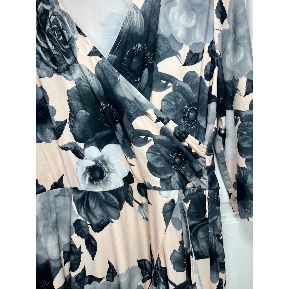 Joseph Ribkoff Dress Women 12 Blush Grey Floral Faux Wrap Midi 3/4 Sleeve - Picture 9 of 9